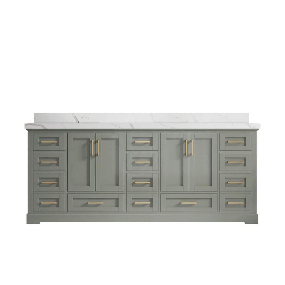 Boston 84 in. W x 22 in. D x 36 in. H Double Sink Bath Vanity in Evergreen with 2 in. Calacatta Quartz Top price history on PriceWatchPro