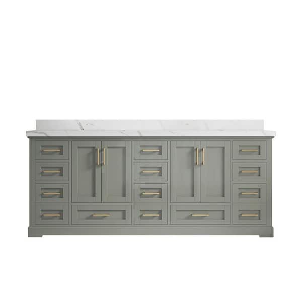 Willow Collections Boston 84 in. W x 22 in. D x 36 in. H Double Sink Bath Vanity in Evergreen with 2 in. Calacatta Quartz Top