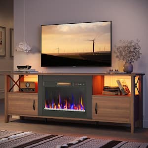 63 in. Freestanding Electric Fireplace TV Stand fits TV up to 70 in. with Remote Control in Walnut