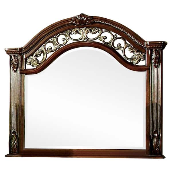 Benjara Large Arch Brown Cherry Modern Mirror (41.75 in. H x 45 in. W)