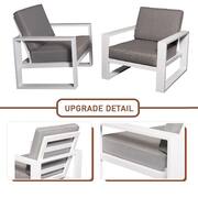 Aluminum Patio Conversation Set with Gray Cushion, White 55.12 in. Fire Pit Table Sofa Set - 2 Armchair+Loveseat