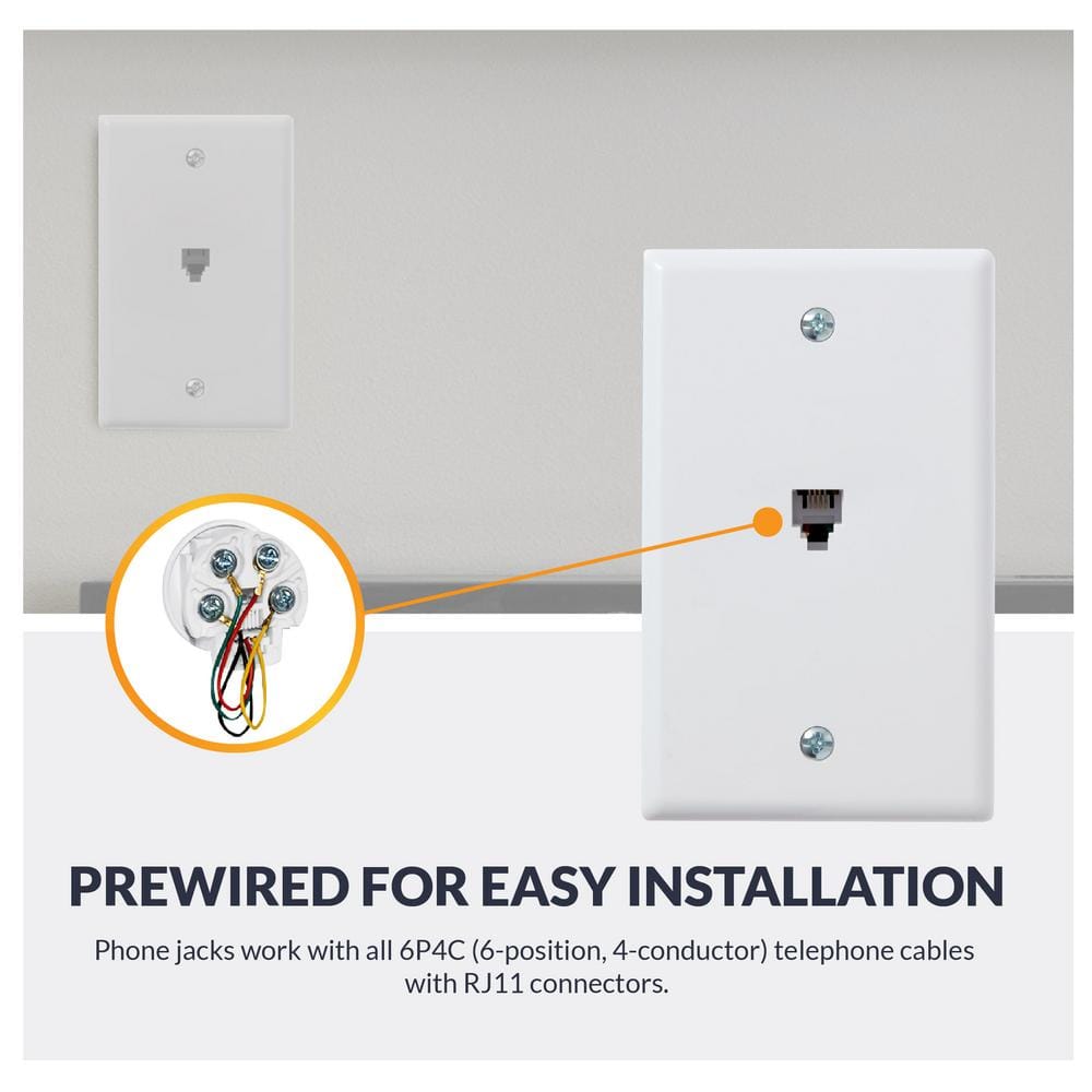 White Single Gang Plastic Telephone Jack Wall Plate, 5-Pack