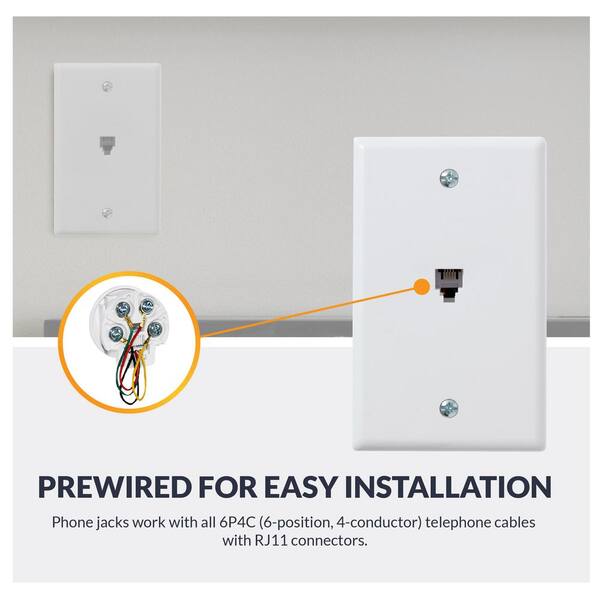 My Cable Mart RJ11 Keystone Jack Insert – Phone Wall Plate For 1 Or 2 Lines, White, Punch-Down