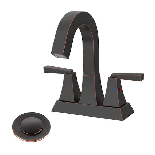 Rotatable 4 in. Centerset Double Handle Bathroom Faucet with Drain Kit Included in Oil Rubbed Bronze
