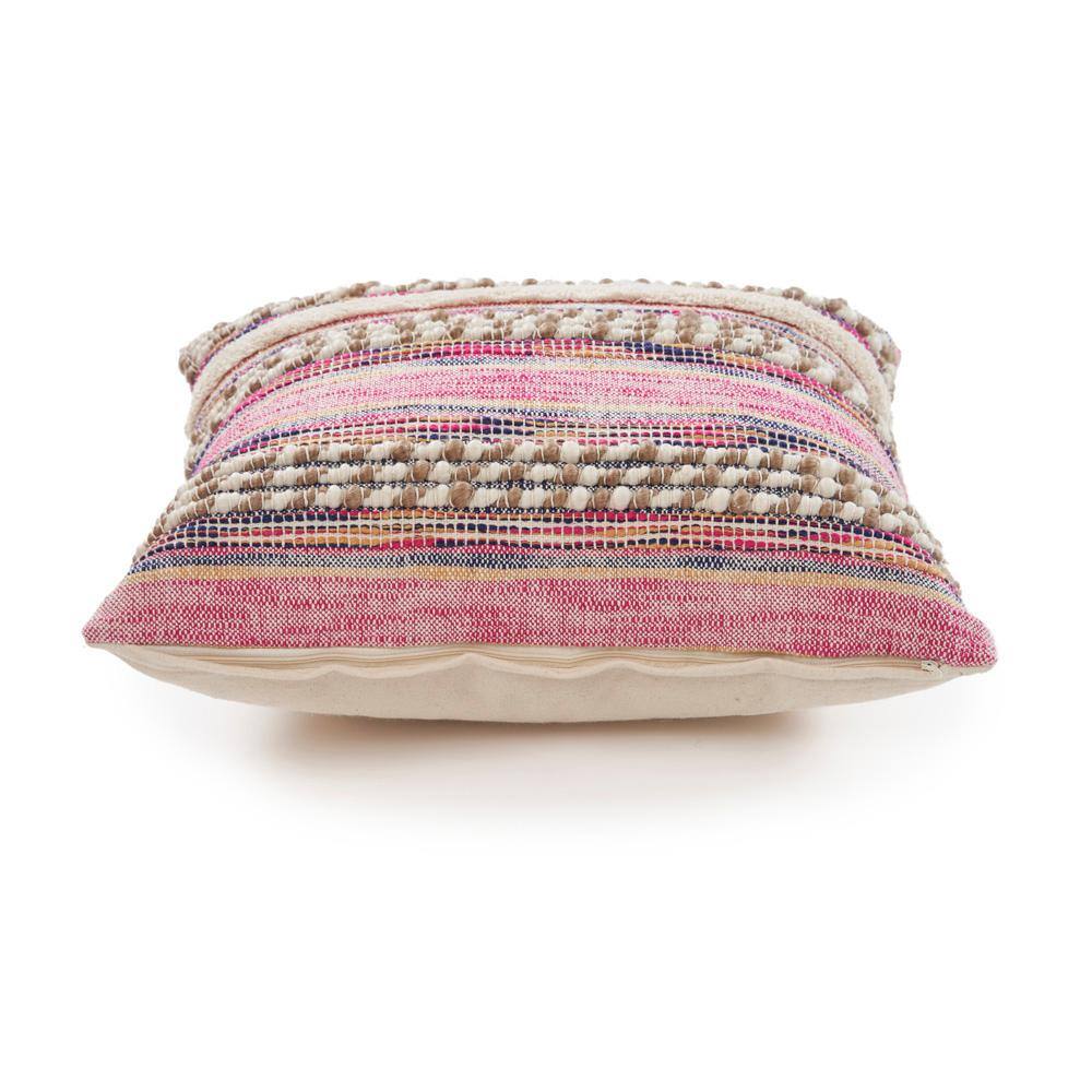 Pink Embroidered Cotton Bohemian Square Throw Pillow