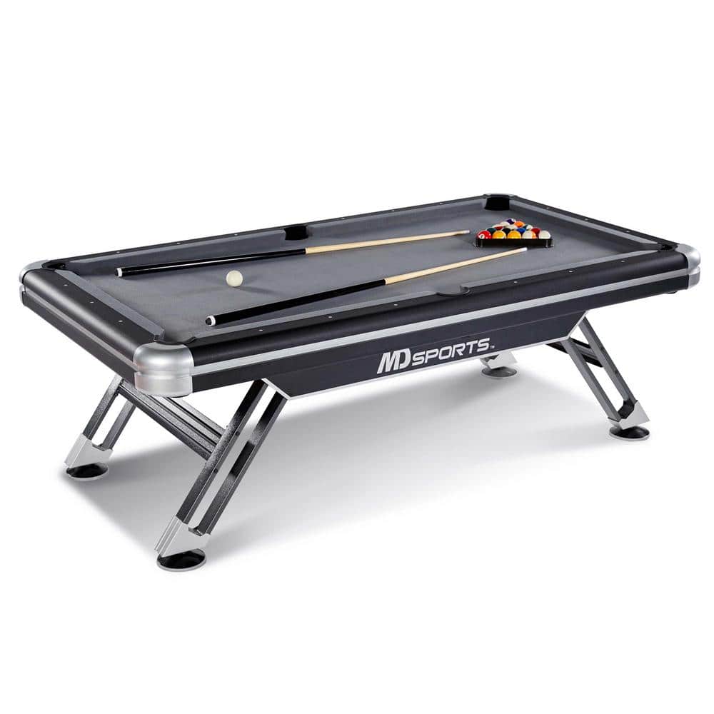 MD Sports 7.5' Black and Silver Pool Table with Steel Legs
