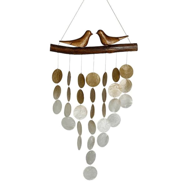 WOODSTOCK CHIMES Asli Arts Collection, Love Birds Capiz Chime, 29 in. Natural Wind Chime BIRDN
