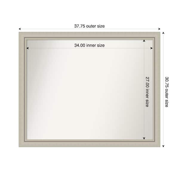 Amanti Art Romano Silver Narrow 37.75 in. x 30.75 in. Custom Non-Beveled Wood Framed Bathroom Vanity Wall Mirror