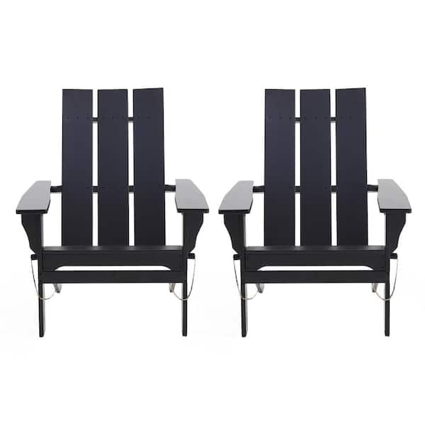 Noble House Eliphaz Black Folding Wood Adirondack Chair (2-Pack)