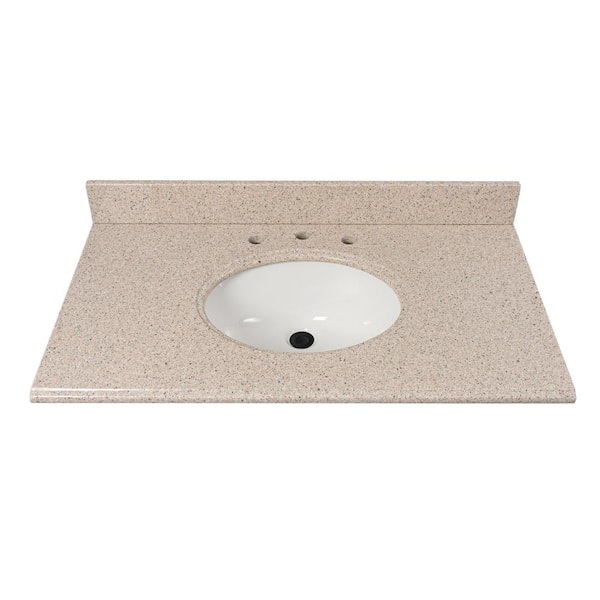 Home Decorators Collection 37 in. W x 22 in D Granite White Round Single Sink Vanity Top in Beige