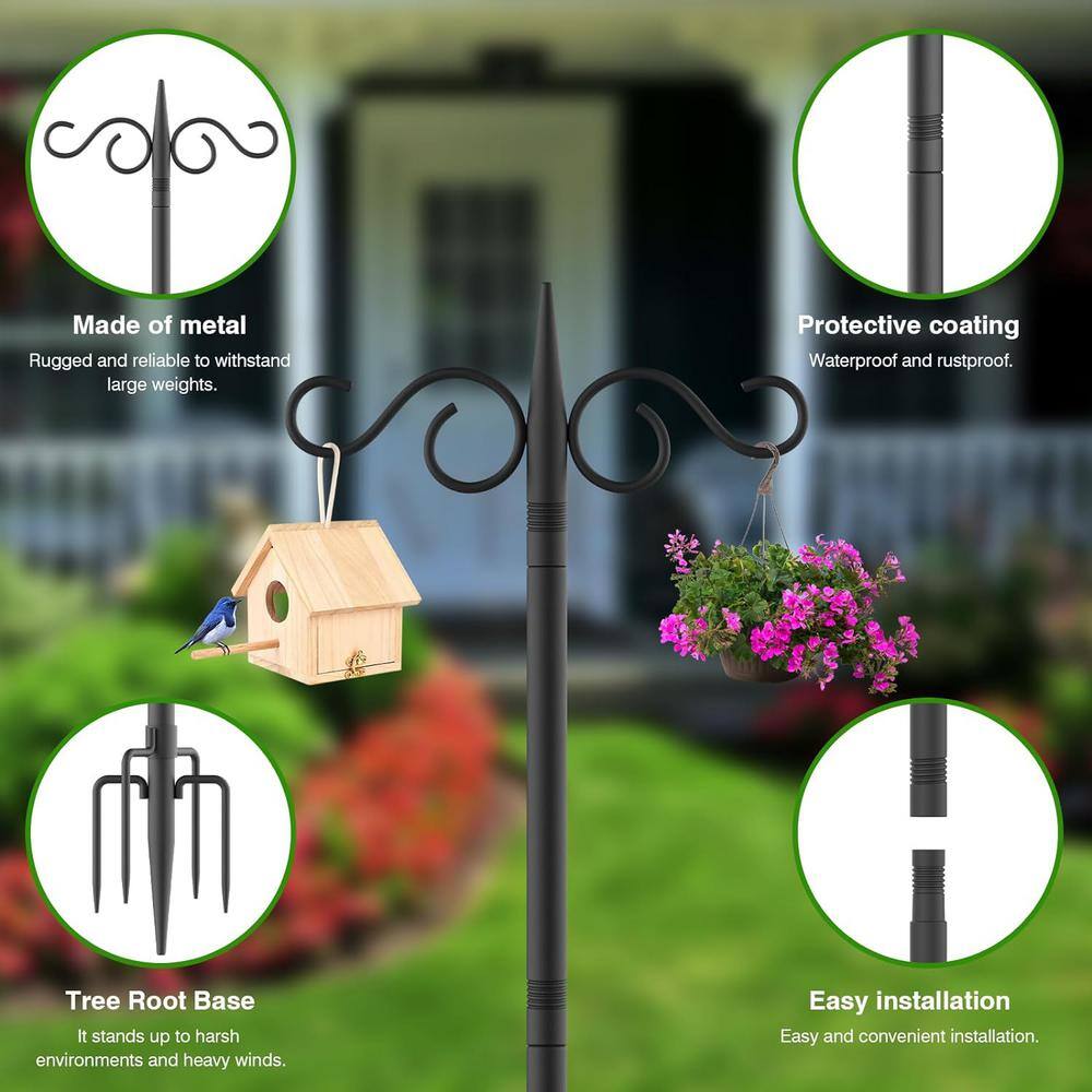 110 Inch Black Metal Double Shepherd Hook for Outdoor Garden