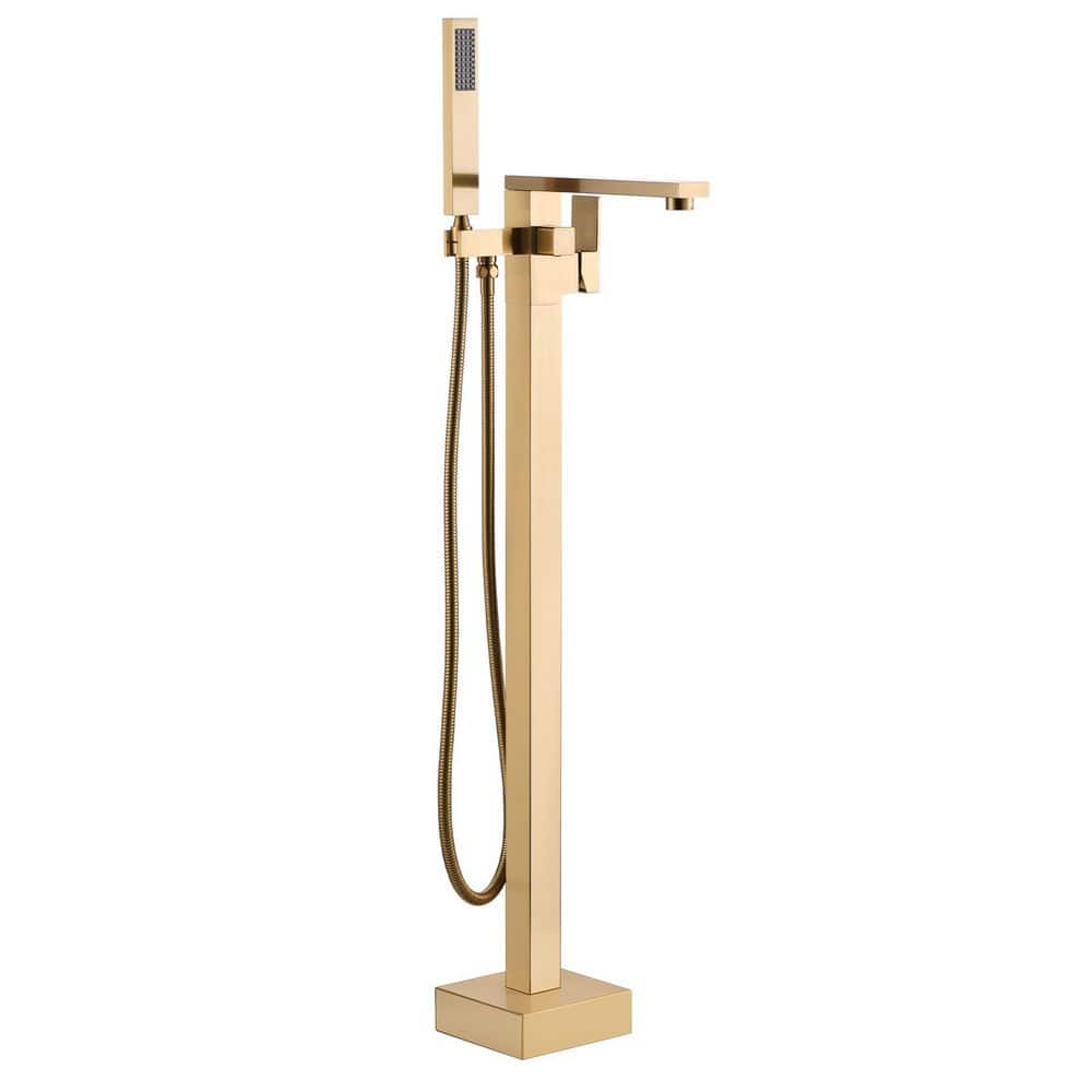 Single-Handle Floor Mount Freestanding Tub Faucet with Handheld Shower in Brushed Gold price history on PriceWatchPro