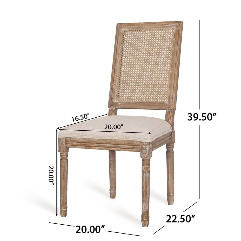 Elegant Beige Parsons Side Chair with Cane Backrest and Fluted Legs, Set of 2