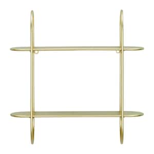 2-Tier Warm Gold Metal Hanging Bracket Wall Mounted Shelf