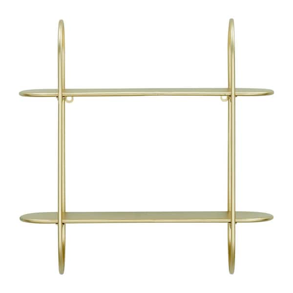 2-Tier Warm Gold Metal Hanging Bracket Wall Mounted Shelf