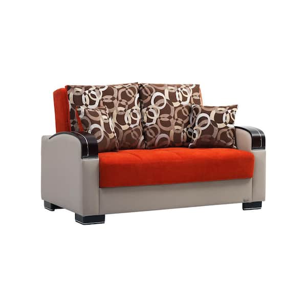 Ottomanson Goliath Collection Convertible 63 in. Orange Chenille 2-Seater Loveseat with Storage