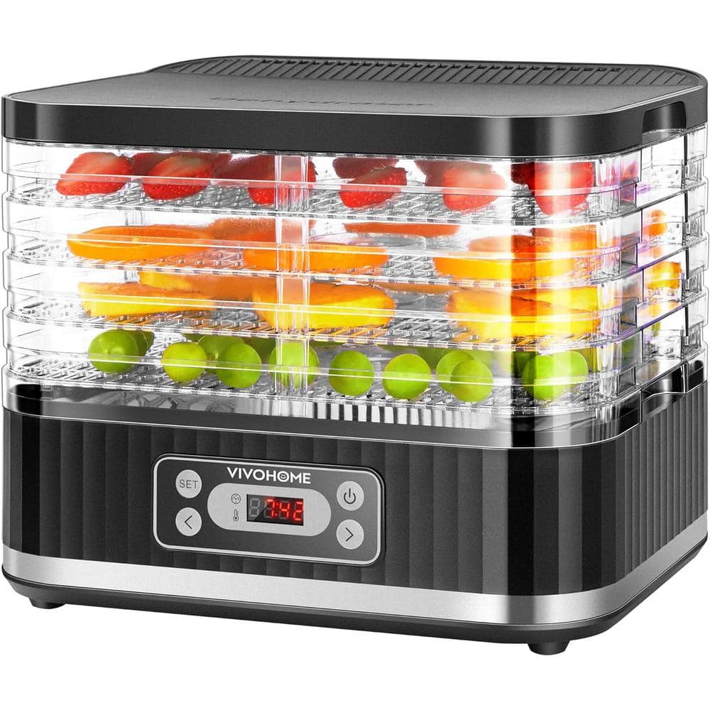 VIVOHOME 5-Tray Electric Black Food Dehydrator with Digital Timer and ...