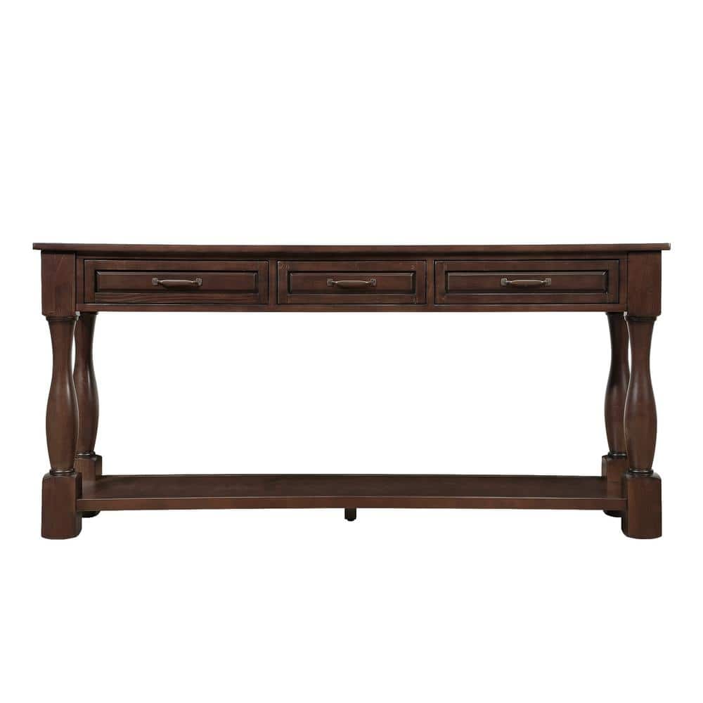 63 in. Espresso Wood Console Table with 3-Drawers and 1 Bottom Shelf for En