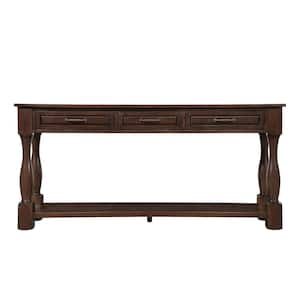 63 in. Espresso Wood Console Table with 3-Drawers and 1 Bottom Shelf for Entryway Hallway