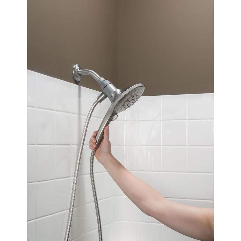 Brushed Nickel 6-Setting Handheld Rain Showerhead with Magnetic Dock