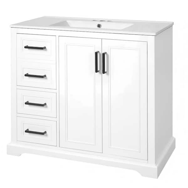 36 in. W x 18 in. D x 34 in. H Single Sink Bath Vanity in White with White Ceramic Top and Adjustable Shelf