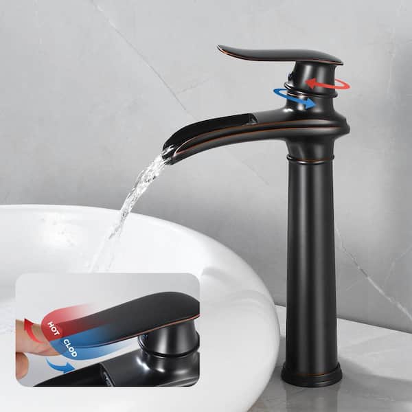 Waterfall Single Hole Single Handle Vessel Sink Faucet with Pop-up Drain in Oil Rubbed Bronze