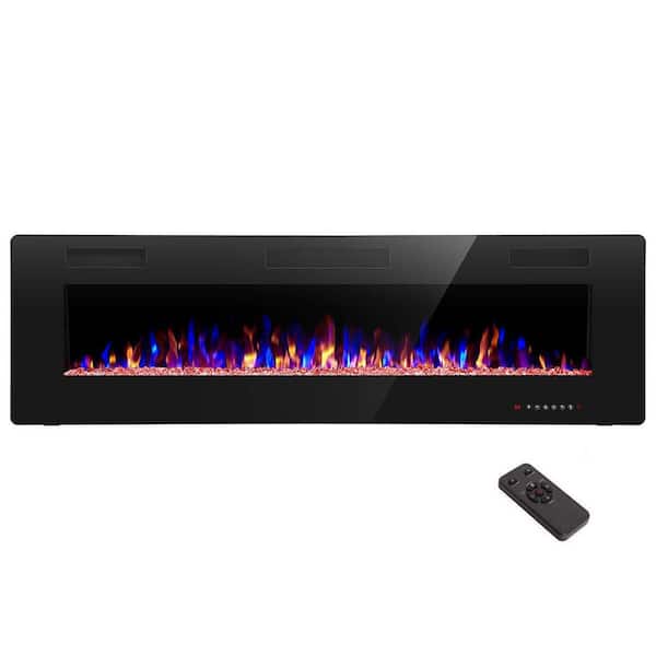 60 in. Wall Mount Metal Electric Fireplace in Black, with Remote, Low Noise, 750w/1500w Heating Mode, ETL Certified