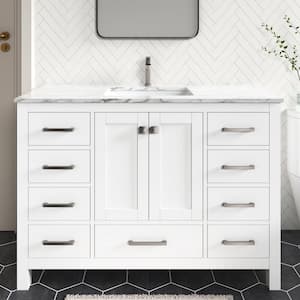 Anneliese 48 in. W x 21 in. D x 35 in. H Single Sink Freestanding Bath Vanity in Matte White with Carrara Marble Top