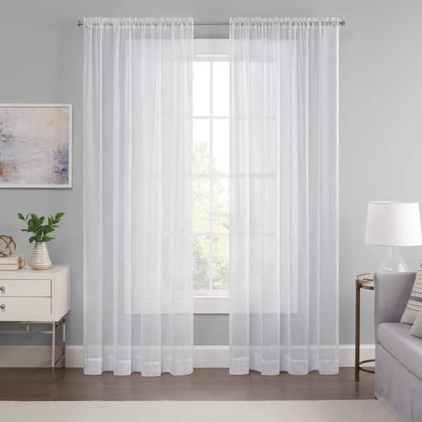 Eclipse Emina White Solid Polyester 52 in. W x 95 in. L Sheer Rod Pocket Curtain