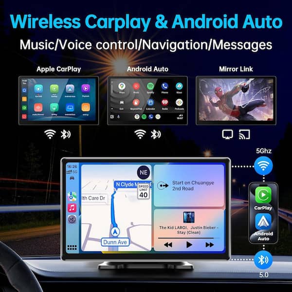 Lukyamzn Wireless CarPlay Android Auto 9 Screen 4K Dash Cam GPS Navigation HD Touchscreen AirPlay 1080P Backup Camera Car Stereo
