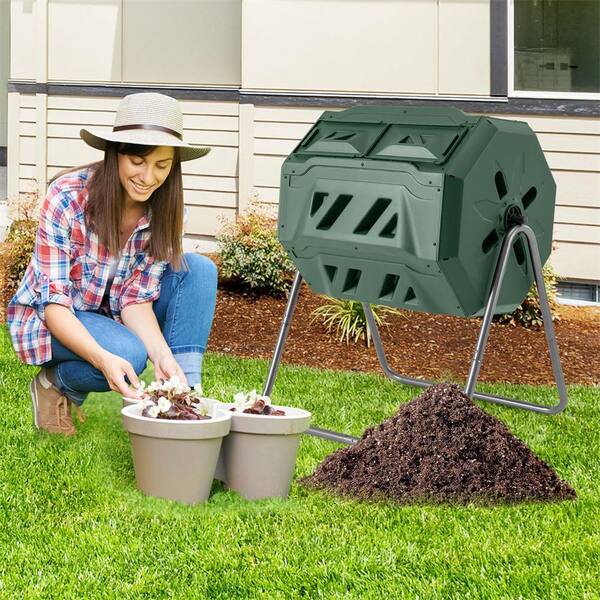 Costway 42 Gal Compost Bin Dual Chamber Composting Tumbler with 2