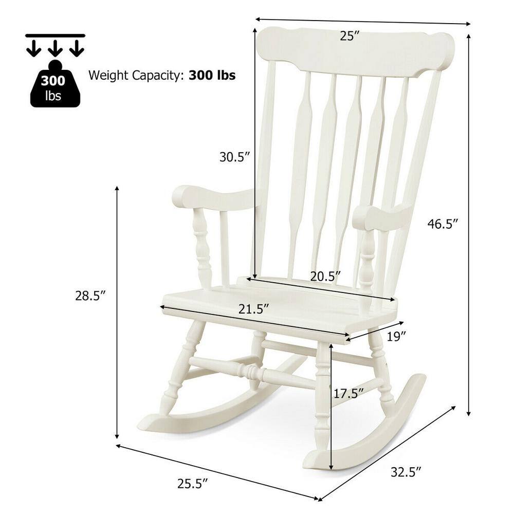 White Solid Wood Traditional Outdoor Rocking Armchair