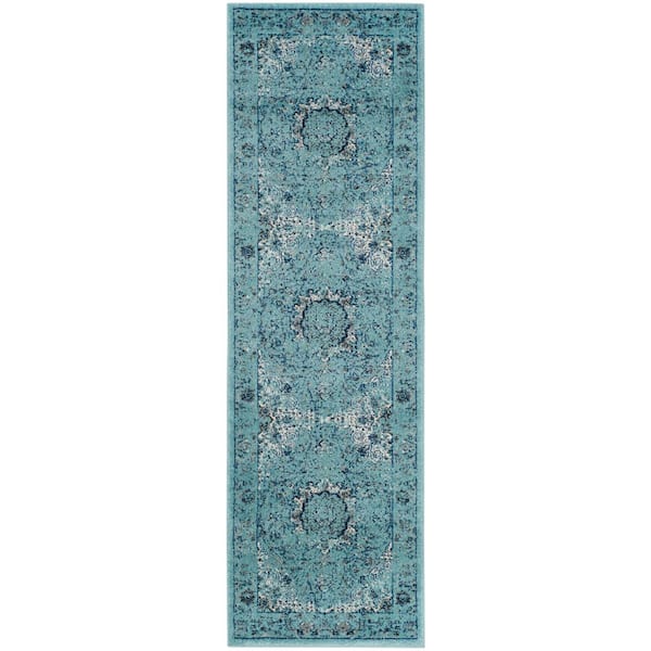 SAFAVIEH Evoke 2 ft. x 11 ft. Light Blue Border Runner Rug EVK220E-211 ...