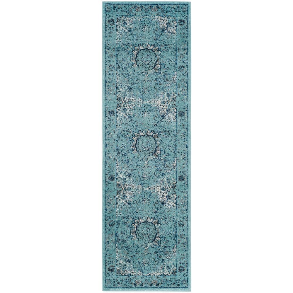 SAFAVIEH Evoke 2 ft. x 7 ft. Light Blue Border Runner Rug EVK220E-27 ...