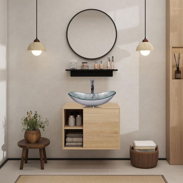 24 in. W x 19 in. D x 17 in. H Single Sink Burlywood Bath Vanity with Silver Solid Surface Top Sink and Mirror