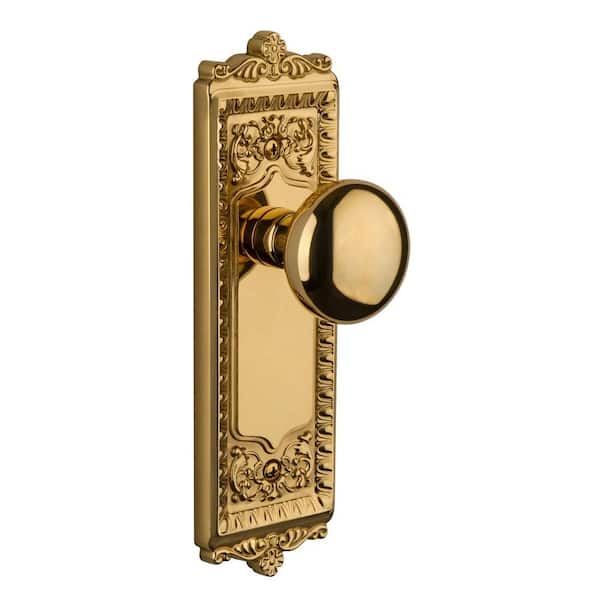 Grandeur Windsor Polished Brass Plate with Double Dummy Fifth Avenue Knob