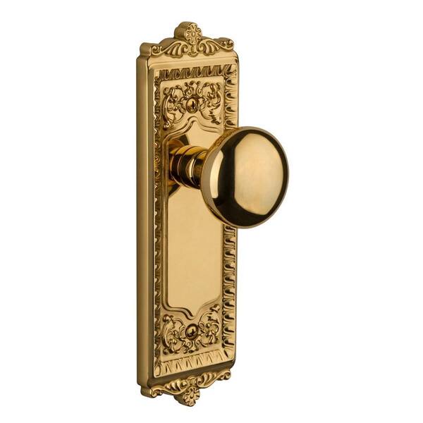 Grandeur Windsor Lifetime Brass Plate with Privacy Fifth Avenue Knob