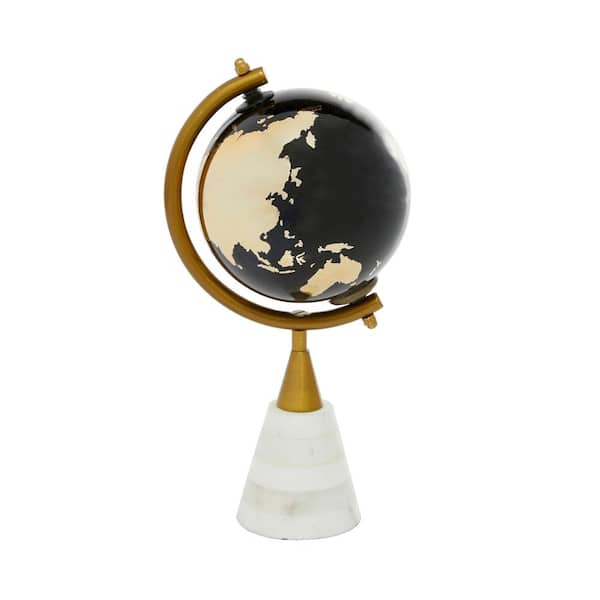 Litton Lane 11 in. Gold Ceramic Decorative Globe with Marble Base