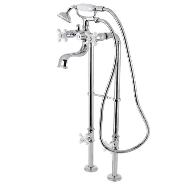 Kingston Brass Kingston 3-Handle Freestanding Tub Faucet with Supply Line and Stop Valve in Polished Chrome
