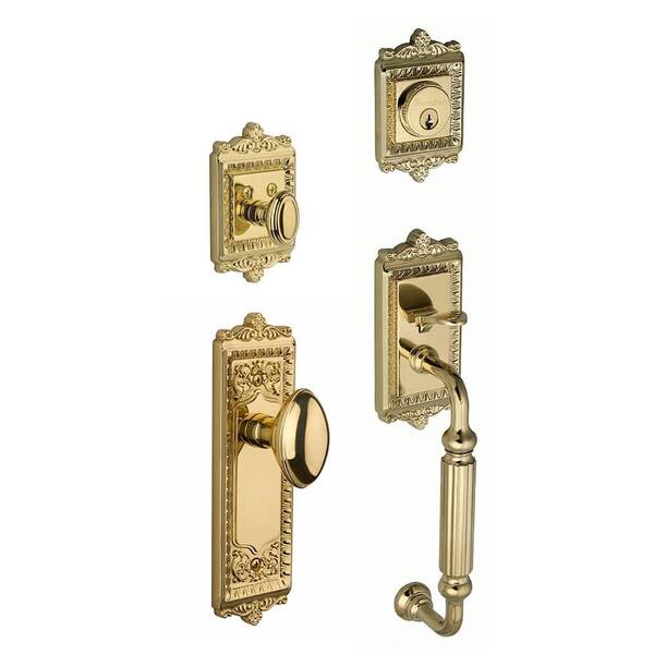 Grandeur Windsor Single Cylinder Lifetime Brass F-Grip Handleset with Eden Prairie Knob