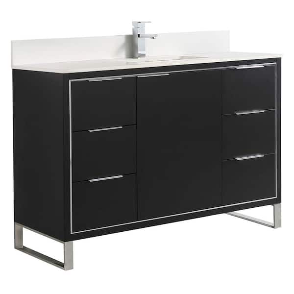 FINE FIXTURES Opulence 48 in. W x 18 in. D x 33.5 in. H Single Sink Bath Vanity in Black Matte with White Top