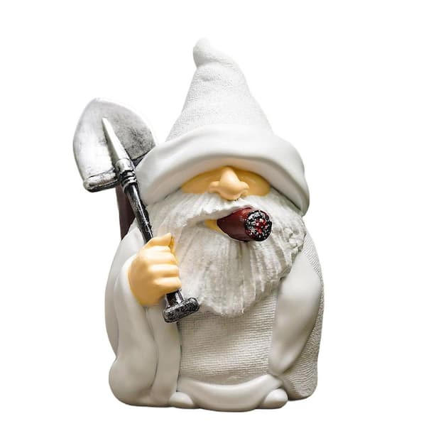 Garden Gnome Statue with Shovel-5.9 in. Resin Outdoor Decor, Waterproof White Figure for Yard and Patio (Shovel)