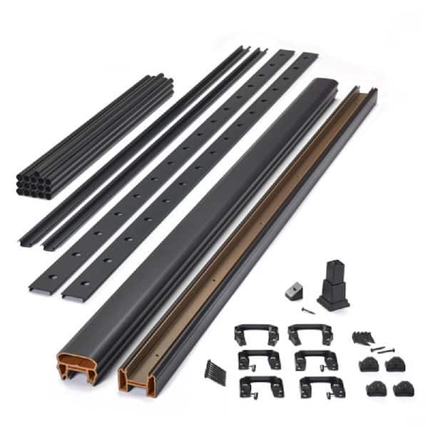 Transcend 6 ft. x 42 in. Charcoal Black Composite Horizontal Deck Rail Kit with Black Round Aluminum Balusters