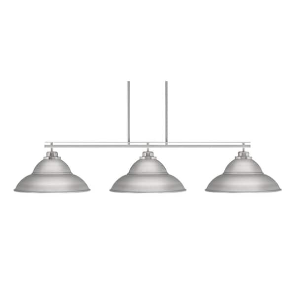 Unbranded Monroe 3-Light Billiard Light, Round Fitter, Brushed Nickel Finish, 16 in. Brushed Nickel Double Bubble Metal Shades