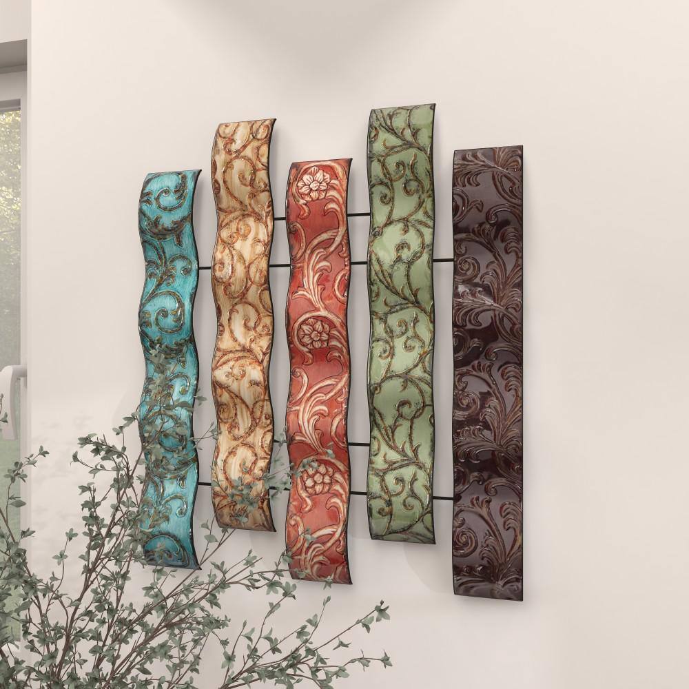 Multicolor Embossed Metal Wavy Panel Wall Sculpture