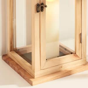 Natural Wood Candle Hanging or Tabletop Lantern with Metal Top (Set of 2)