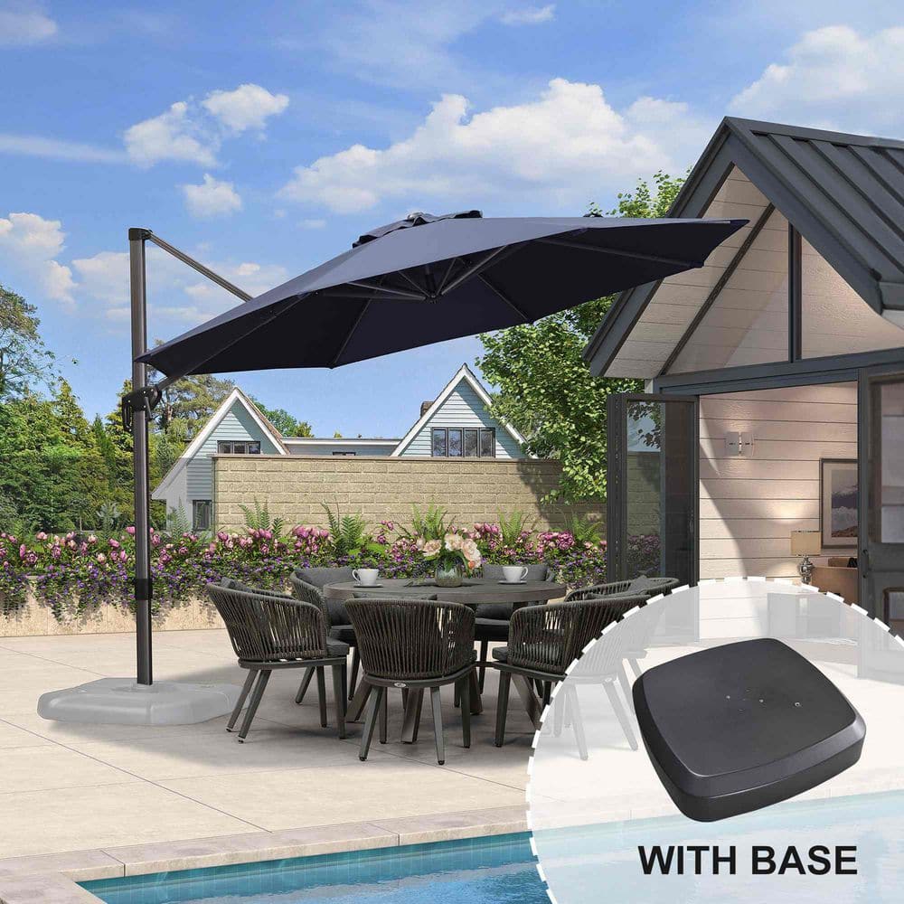 11 ft. Octagon Aluminum Outdoor Patio Cantilever Umbrella 360-Degree Rotation Umbrella with Wheels Base, Navy Blue price history on PriceWatchPro