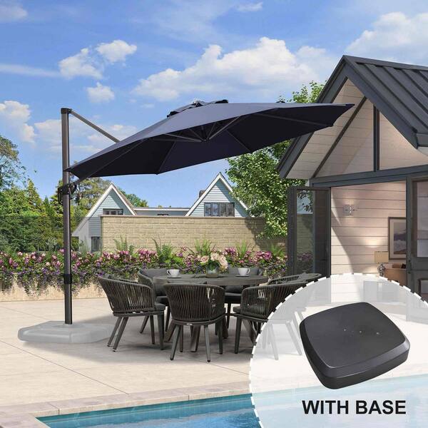 11 ft. Octagon Aluminum UV-Resistant Outdoor Cantilever 360° Rotation Patio Umbrella with Wheeled Base, Navy Blue