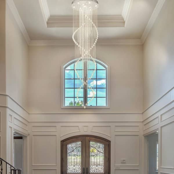 LLHZSY Adelman 10-Light Modern Chrome High Ceiling Crystal Chandelier for Staircase Foyer Living Room