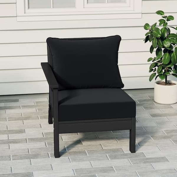 Birchwood Outdoor Patio Deep Seating Left Facing Arm HDPE Lounge Chair in Black with Black Cushions